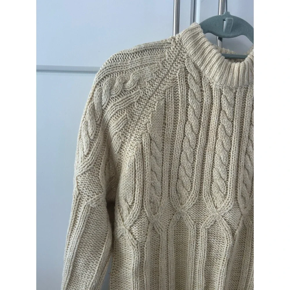 VanCort Cream Cable Knit Sweater Mens Heavy Ribbed Crewneck Pullover Off-White